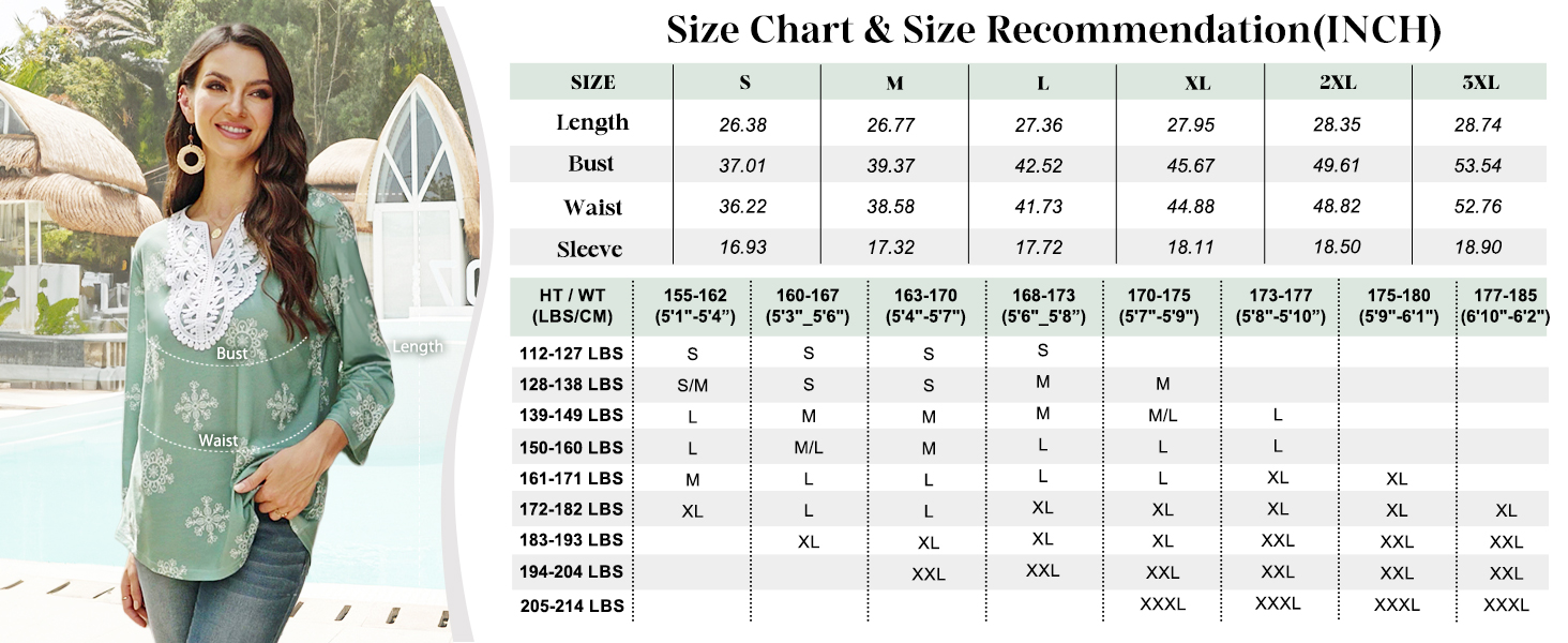 WIHOLL 3/4 Length Sleeve Womens Tops