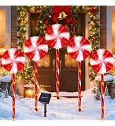 BRIGHTDECK Lollipop Solar Christmas Pathway Lights Outdoor, 5 Pack LED Christmas Decor with 8 Lig...