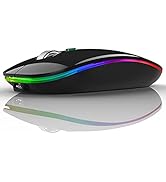 Uiosmuph LED Wireless Mouse, G12 Slim Rechargeable Silent Mouse, 2.4G Portable USB Optical Wirele...