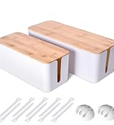 2 Pack Large Cable Management Box – Wooden Style Cord Organizer and Cover for TV Wires, Computer,...