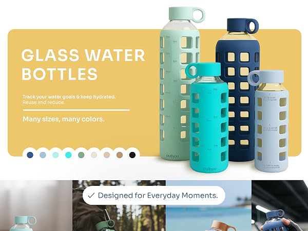 32 oz glass water bottle with wide mouth and straw