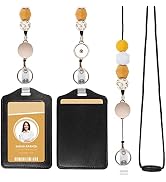 HAUTOCO ID Badge Holder with Retractable Lanyards and Keyring, PU Leather Badge Holder with Safet...