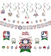 HonuGoGo 36PCS Baseball Birthday Party Decoration Kit – Happy Birthday Banner, Hanging Swirls, Ce...