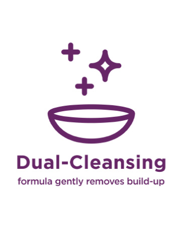 Dual-Cleansing formula gently removes build-up