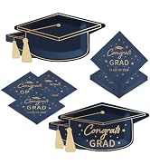 WRXVVTSV 50PCS Graduation Party Plates and Napkins Set – Blue Gold Congrats Grad & Class of 2026 ...