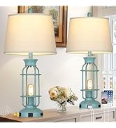 28" Tall Farmhouse Table lamps for Living Room, Vintage Industrial Table Lamp with USB C+A Ports ...