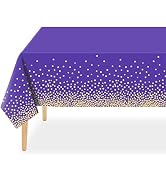 QIKSION 3 Pack Purple and Gold Dot Table Cloths for Parties Purple Plastic Tablecloth for Graduat...
