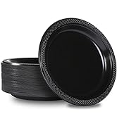 Laojbaba Disposable Black Plastic Plates 9inch Party Dinner Plates 100 Count Dessert Plates for P...