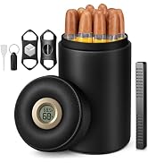 Scotte Cigar Humidor Jar, Leather Cedar Wood Humidor Cigar Box with Digital Hygrometer Humidifier...