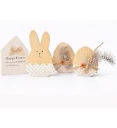 4Pcs Wooden Easter Decorations for Home - Rustic Easter Bunny Egg House Tabletop Signs - Farmhous...