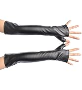 NAVAdeal Black PU Faux Leather Long Arm Warmer Dress Up Fingerless Gloves Halloween Costume Party...