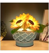 YWYWLED Cordless Sunflowers Table Lamp, Dimmable LED Touch Beside Lamp with Rechargeable Battery ...