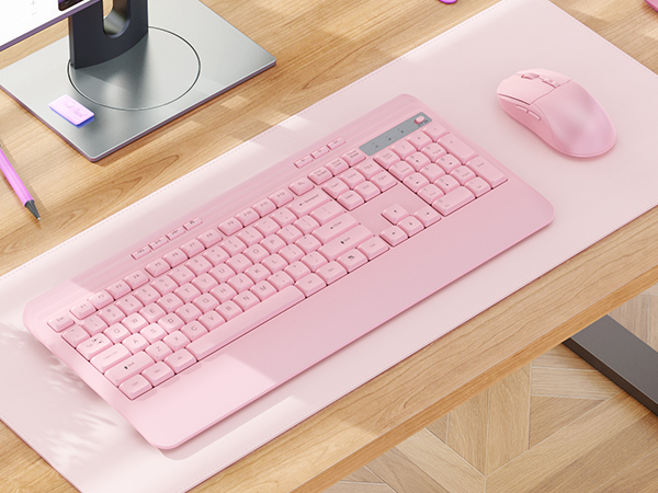pink computer keyboard mouse combo