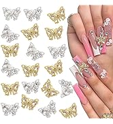 20Pcs Butterfly Nail Charms 3D Luxury Butterfly Nail Gems Gold Silver Butterfly Nail Diamond Shin...