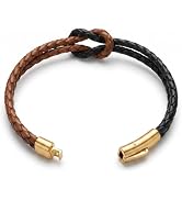 Leporem Braided Leather Bracelet for Women Easy Clasp Hypoallergenic Knot Jewelry Two-Tone Minima...