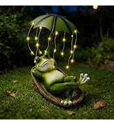 EverZenHub Solar Frog with Umbrella Statue - LED Solar Powered Garden Decor, Auto On/Off Waterpro...