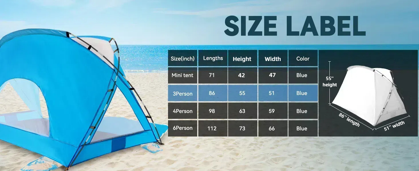 3person tent size label