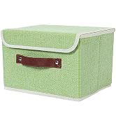 Lucky Monet Collapsible Storage Bins with Lids & PU Leather Handles - PP Plastic Board Washable L...