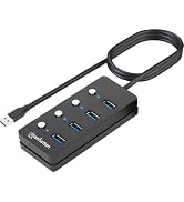 4 Port USB Extension Cable Hub with (5ft Long Cord) – USB 3.2 Powered USB Splitter On/Off Switche...