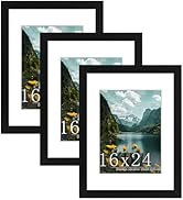 Picrit 16x24 Picture Frame 3 Pack, Black Poster Frame, Display Poster 12 x 18 with Mat or 16 x 24...