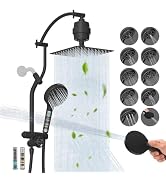Hibbent 10'' Filtered Shower Head & Filtered 10-Mode Handheld Combo, Black