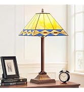 Square Stained Glass Table Lamp, Vintage Style Desk Lamp, Mid Century Modern Bedside Nightstand L...