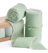 Chiffon Ribbon, 3 Rolls 21 Yards Sage Green Handmade Fringe Chiffon Silk Ribbon 1.5" x 7Yd Ribbon...