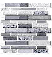 Art3d Peel and Stick Brick Kitchen Backsplash Self-Adhesive Wall Tile Stone Design, 10 Sheets (Grey)