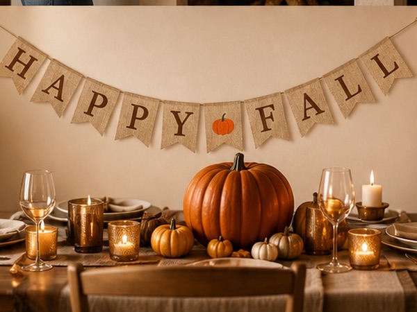 Happy Fall Pumpkin Burlap Banner