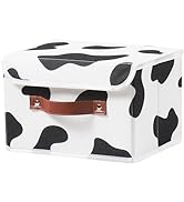 VinneGenzz Storage Bin with Lid Cow Print Cute Fabric Storage Basket Box with Faux Leather Handle...
