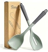 2 Pack Silicone Cooking Spoon Spatulas, Non Stick Large Rubber Spoon Set for Mixing, Serving, Dra...