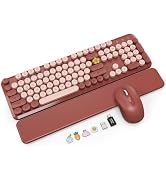 Wireless Keyboard and Mouse Combo with Magnetic Wrist Rest, Round Keycaps, Full-Size Retro Typewr...