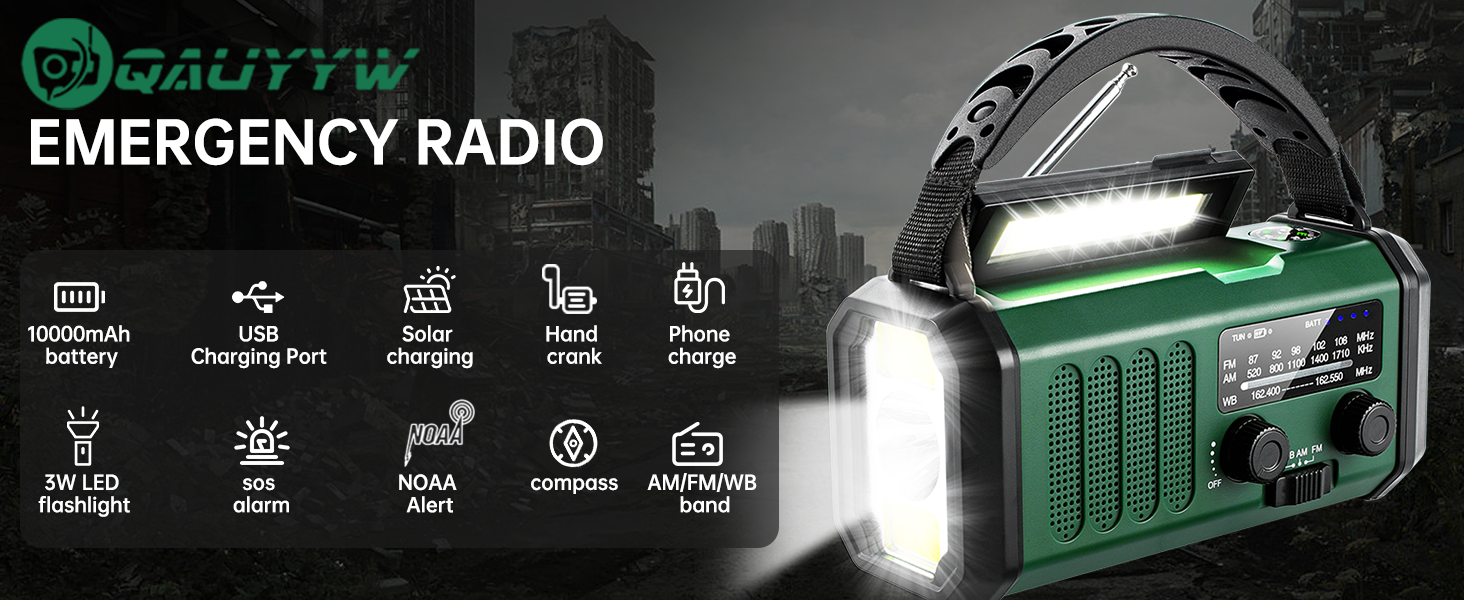 QAUYYW radio flashlight cell phone charger
