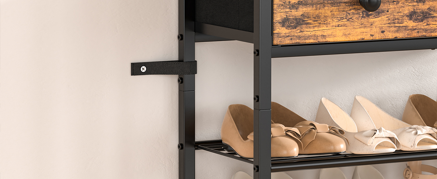 5 Tier Shoe Rack for Entryway, Shoe Storage Organizer with 2 Drawers, Metal Shoe Shelf