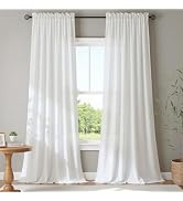 COSENNATUR Linen Curtains Textured Semi-Sheer Window Drape Curtains 42" W | Solid Thermal-Insulat...