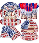 250th Anniversary Patriotic Disposable Dinnerware Set, Serve 24 Guests, 9" Dinner Plates, 7" Dess...