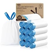 Small Trash Bags 2 Gallon, 360 Count -1.2 Mil Drawstring Mini Garbage Bags, White Plastic Trash C...