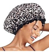 Aquior Shower Cap, Reusable Waterproof Leopard Print Hair Cap,Dual Layer Large Ruffle Edge for Lo...