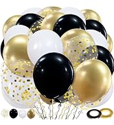 Black and Gold Balloons 60pcs 12Inch Metallic Gold Confetti Black White Latex Balloons for Birthd...