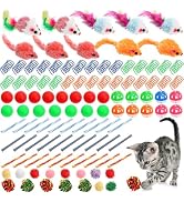 Nicunom 100 Pcs Cat Toys for Indoor Cats and Kittens - Spring, Fur Mice, Crinkle Ball, Sparkle Po...