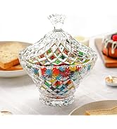 KANPURA 21.5oz Large Glass Candy Dish with Lid Clear Decorative Candy Jar Crystal Candy Bowl for ...
