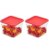 Cambro 6 QT (Quart) Square Food Storage Container with Red Lid (2 Pack) - Classic Series (Clear)