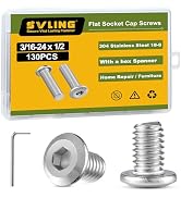 SVLING 3/16-24 x 1/2" Bolt, 130PCS Flat Head Hex Socket Cap Screws Bolts, 304 Stainless Steel 18-...