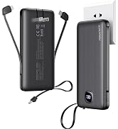 penaover Portable Charger with Built-in Cables&AC Wall Plug,Slim 10000mAh 22.5W Fast Charging Pow...