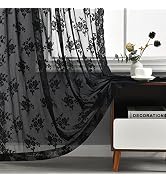 Kotile Black Lace Curtains 63 Inch Length - Rustic Vintage Floral Black Sheer Curtains 2 Panels, ...