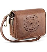 SENDEFN Leather Credit Card Holder Small Wristlet Woman Wallets RFID Blocking Double Zipper with ...