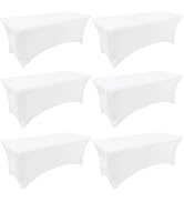 Moosfor Spandex Elastic Fitted 6FT Rectangle Tablecloth 6 Pack, Stretch Washable Reusable Table C...