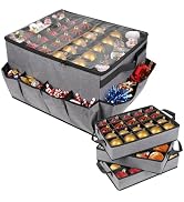 Lukeline Large Ornament Storage Box with 3 Tray, Holiday Ornament Organizer with external pocket ...