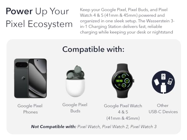 Compatible with Google Pixel, Google Pixel Buds & Google Pixel Watch 4 (41mm & 45mm)
