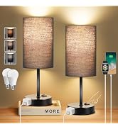 ZJOJO Table Lamp for Bedroom Set of 2, Bedside Small Lamps with 3 Way Dimmable Rocker Switch and ...